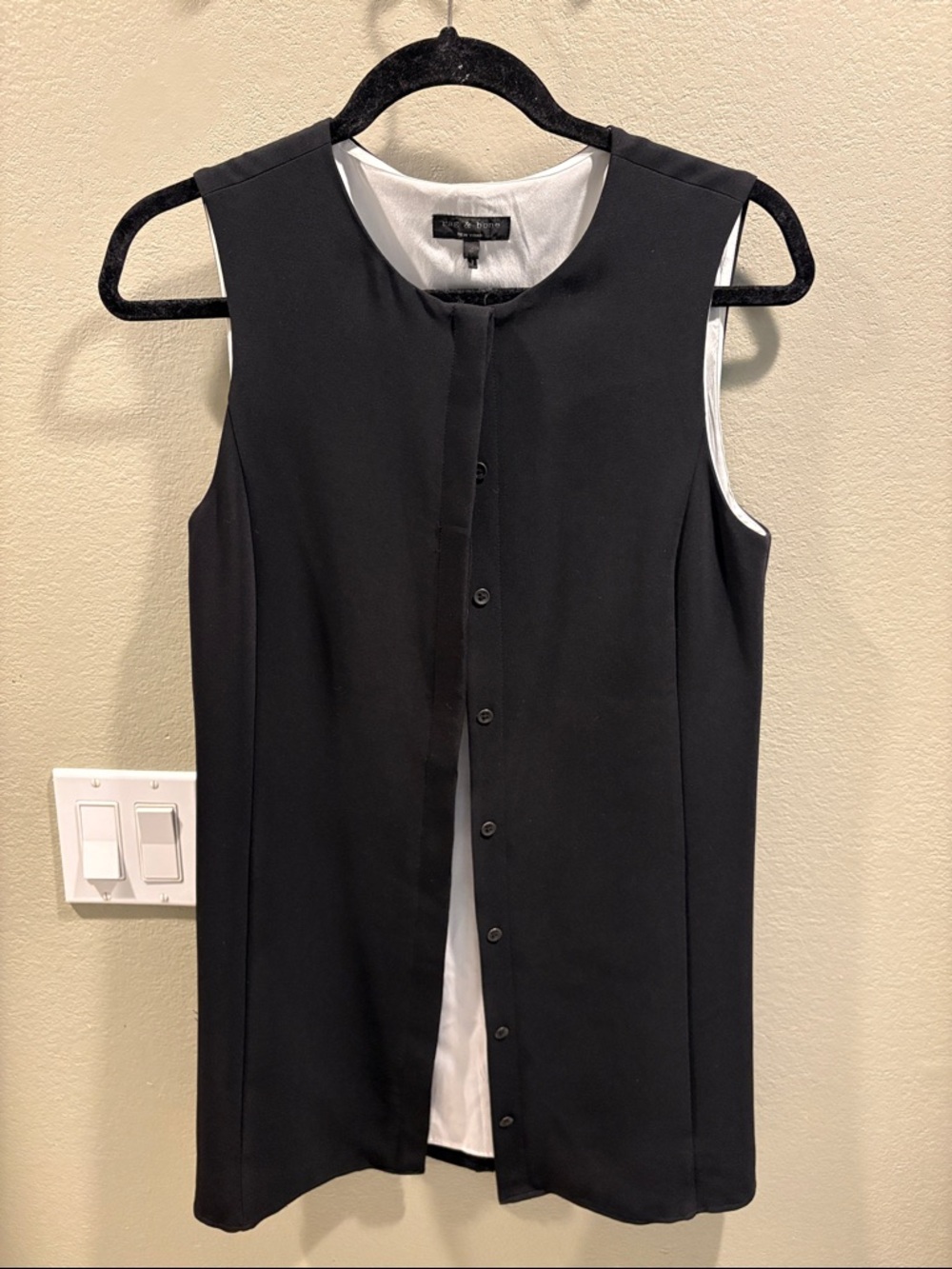 rag & bone Black Sleeveless Button-Front Vest with White Lining